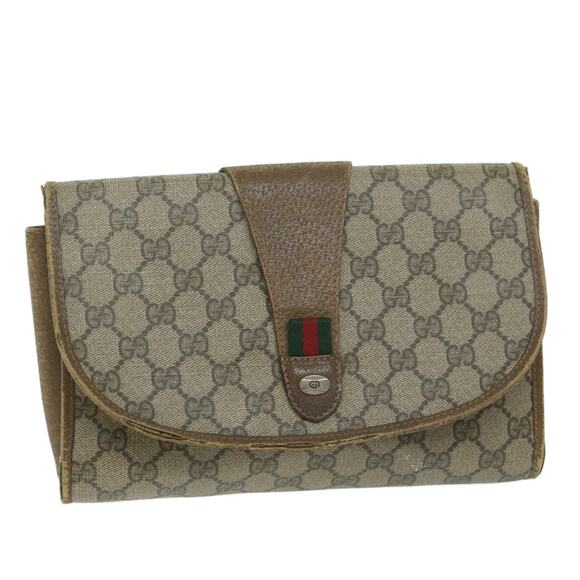 GUCCI GG Canvas Web Sherry Line Clutch Bag Pvc Beige Green Red - Picture 1 of 16